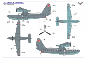 Scale model  Be-8 with water skis & hydrofoils (+rolling carriage)